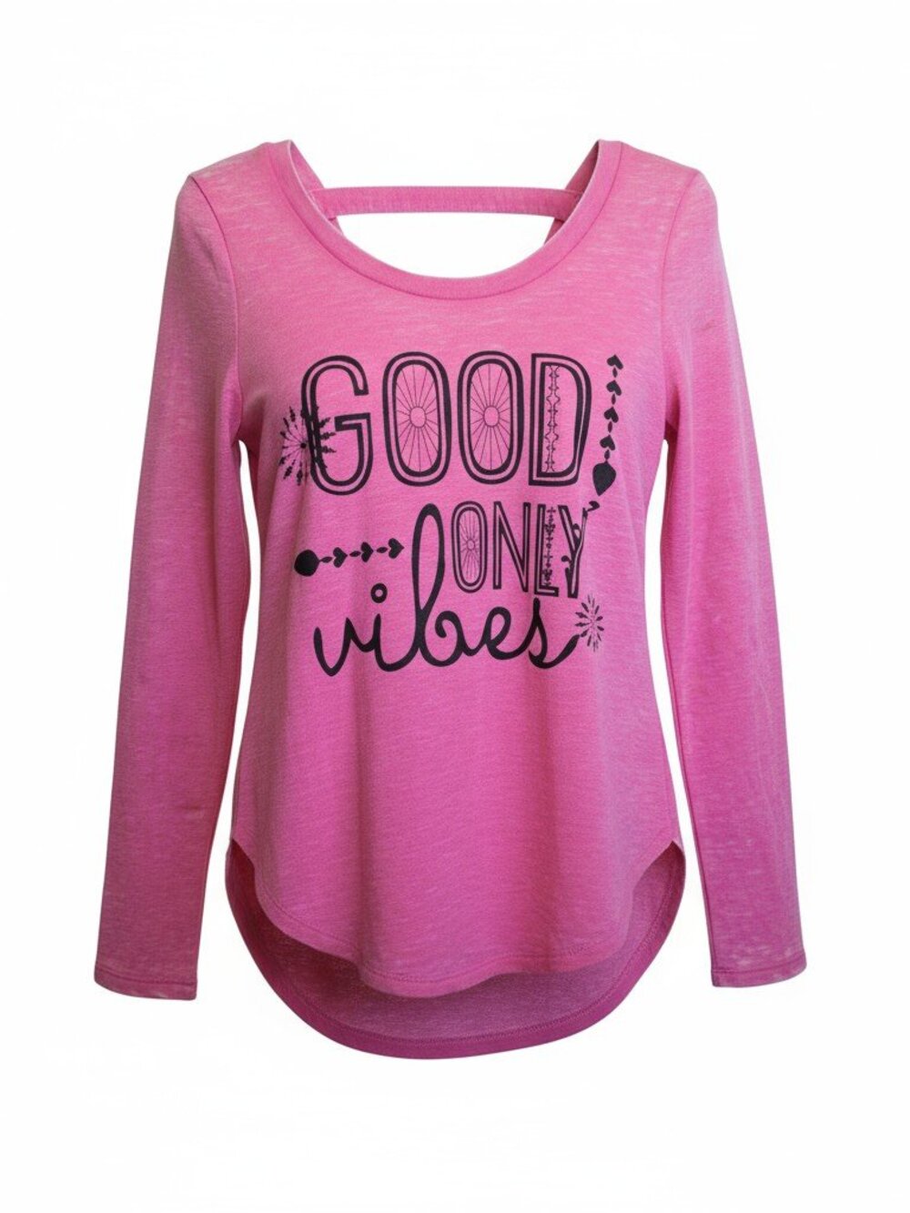 Barbiecore Good Vibes Only Y2K Boho T-Bar Back Almost Famous Shirt Size Medium